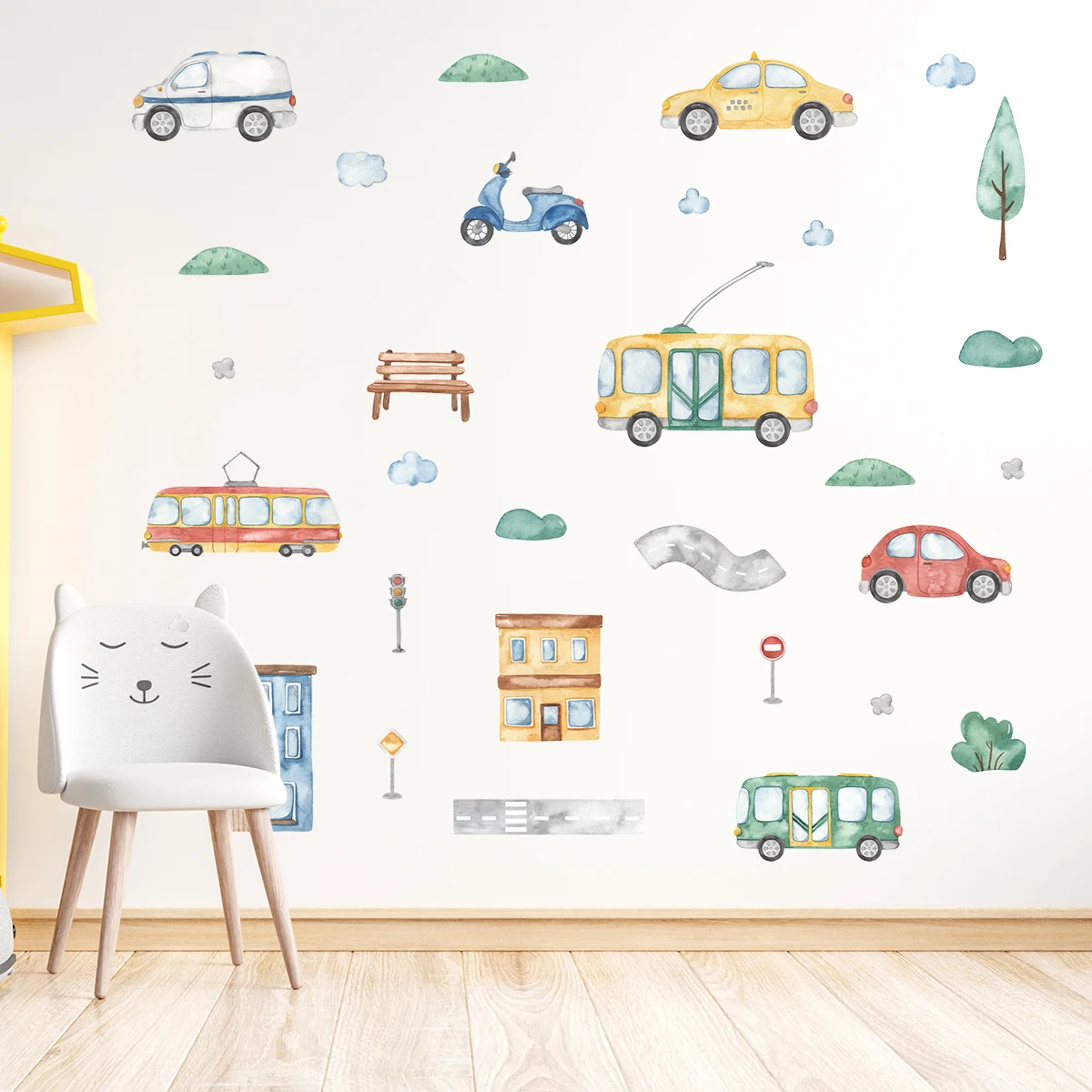 Baby Nursery Tree - Pohon kartun stiker dinding mobil untuk