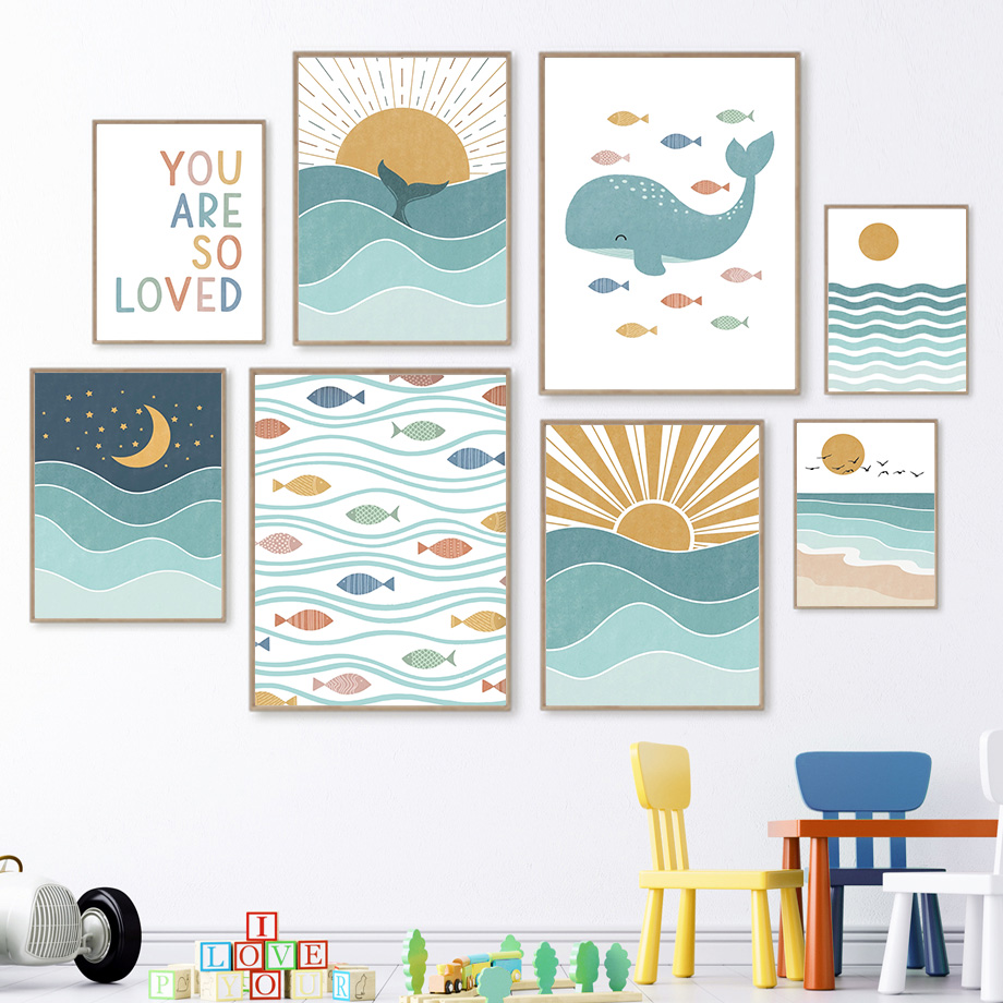 Baby Nursery Quotes - (Lukisan Kanvas 2D) Ikan Paus Burung
