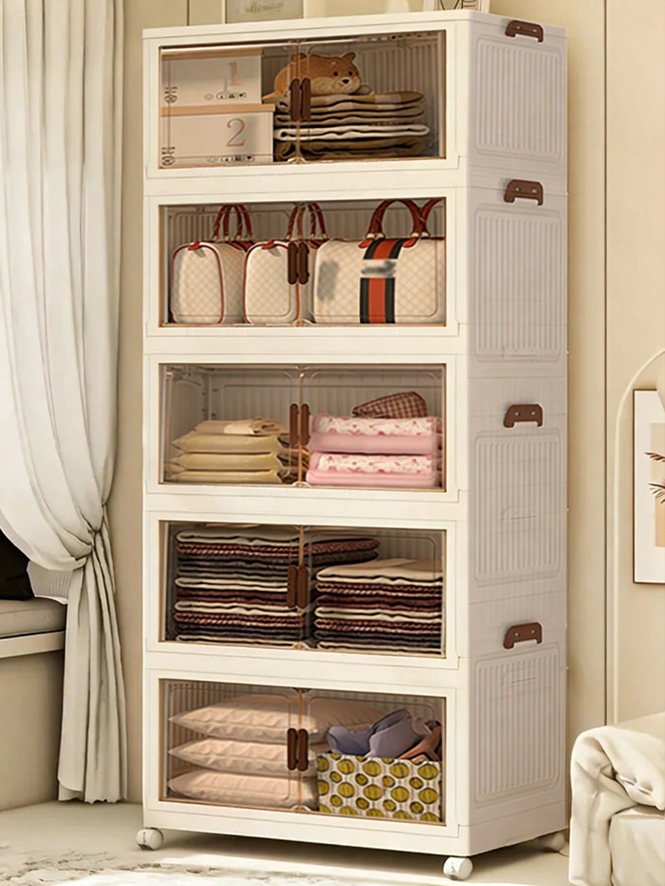 Drawer Dresser White - Lemari Penyimpanan Lipat 5 Tingkat Modern