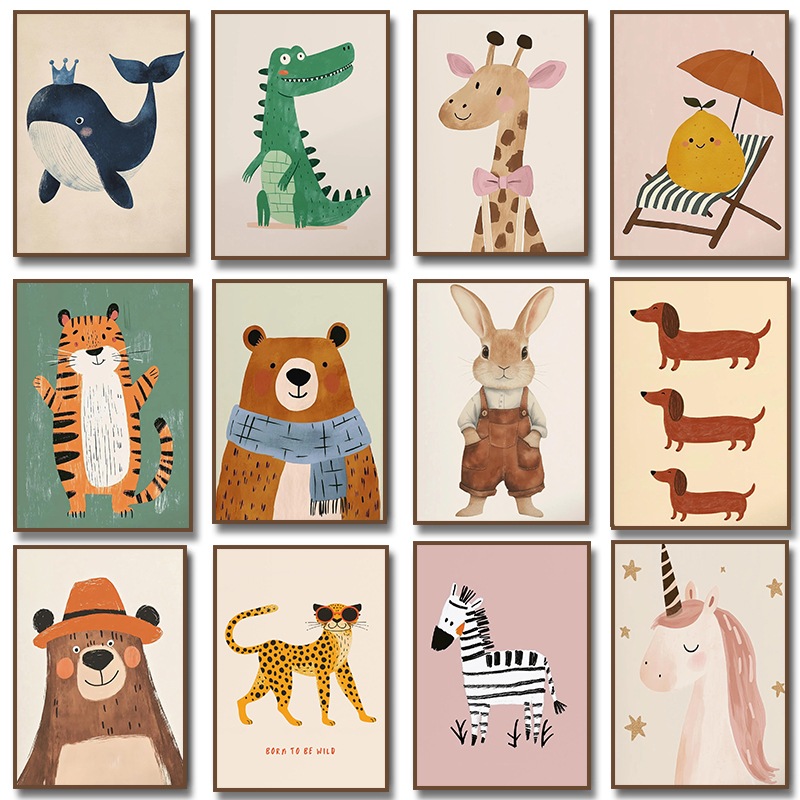 Poster Ilustrasi Hewan Lucu Lu - Baby Nursery Wall Art ulasan dan harga