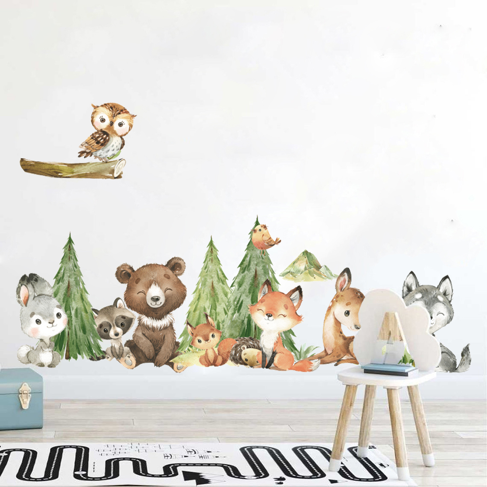 Stiker dinding hewan hutan cat - Baby Nursery Tree ulasan dan harga
