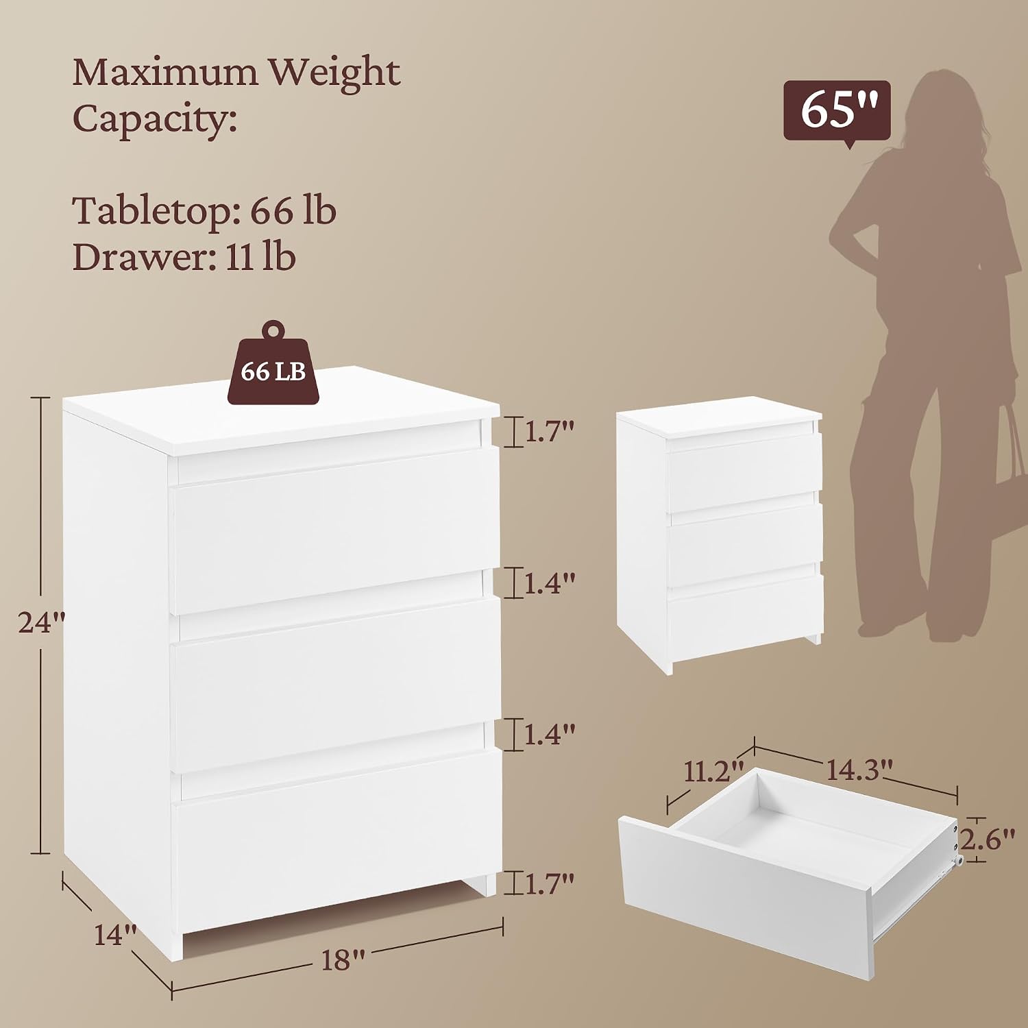 Meja Nakas Kecil dengan 3 Laci - Drawer Dresser White ulasan dan harga